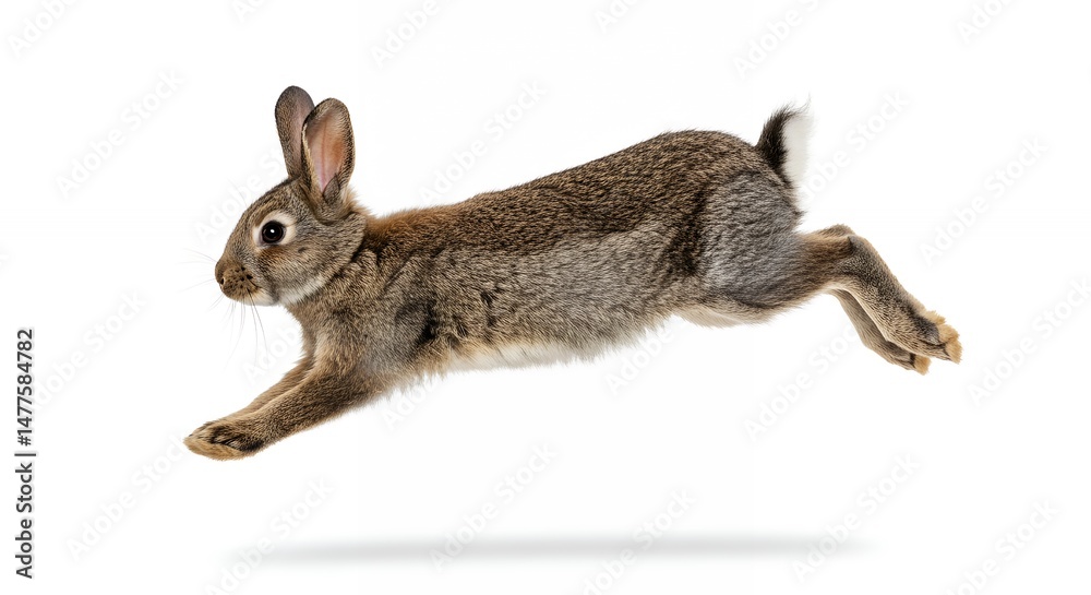 Fototapeta premium Brown rabbit jumping against white background