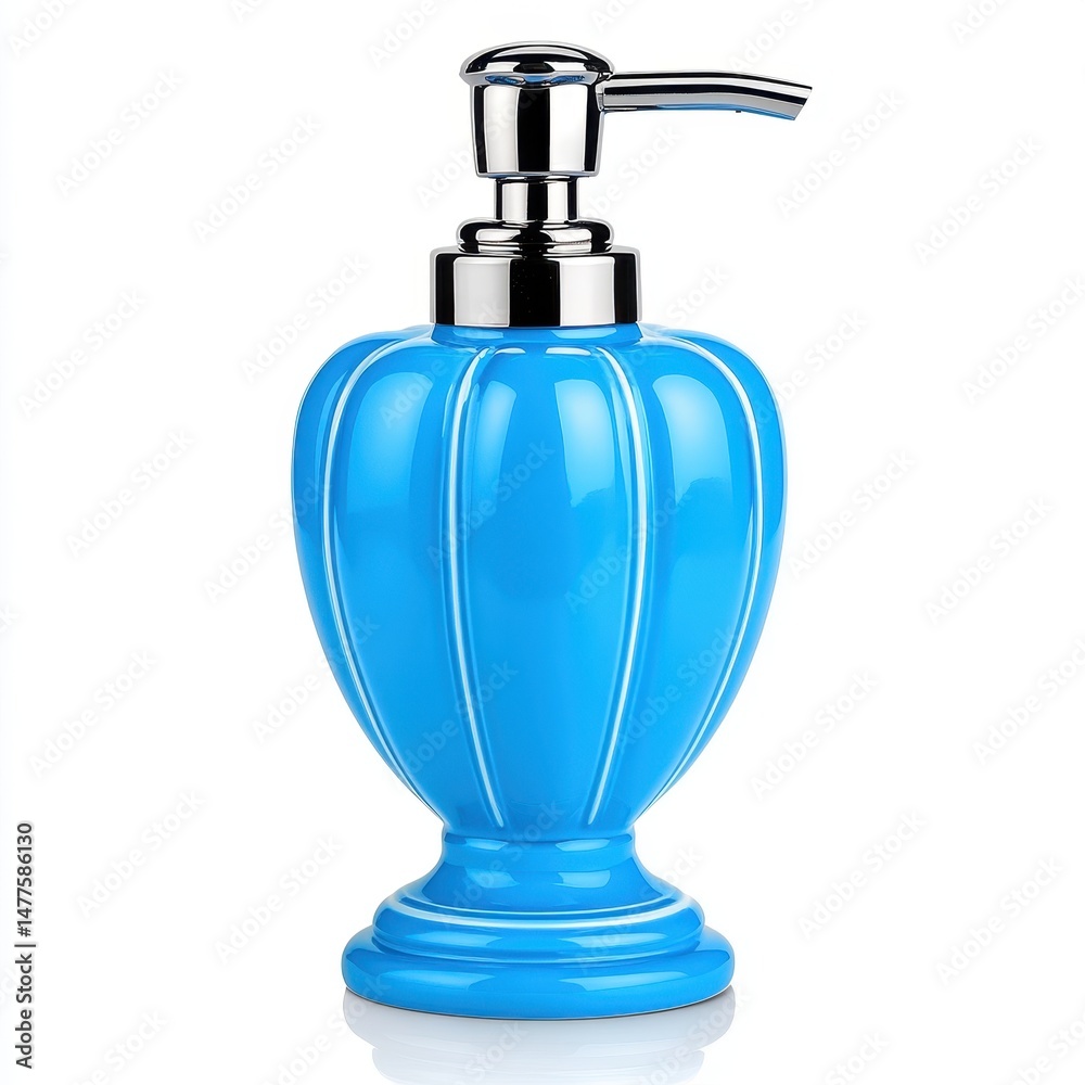 Obraz premium Bright Blue Ceramic Soap Dispenser with Silver Pump