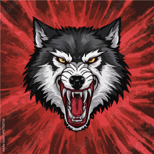 A bold and dynamic wolf head logo vector featuring a howling wolf silhouette inside a circular brush stroke design. Perfect for sports teams, gaming logos, adventure brands, and wildlife-themed projec