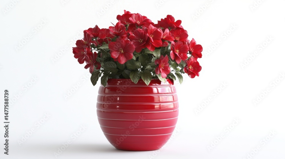 custom made wallpaper toronto digitalVibrant red flower pot with blooming red flowers standing out sharply against a pure white background in a clean model-style layout