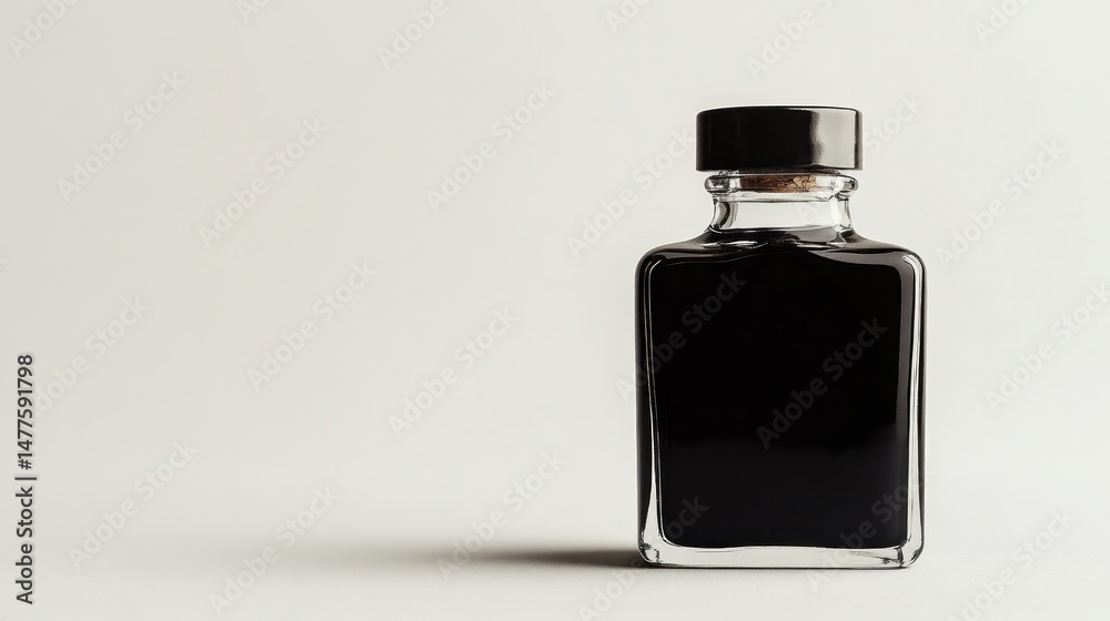 Dark ink in a clear glass bottle Dark ink in a clear glass bottle