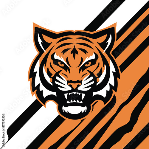 A bold and powerful tiger logo design featuring a fierce tiger head or full-body illustration, symbolizing strength, courage, and leadership. Perfect for sports teams, adventure brands, wildlife organ