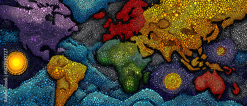 Dotted World Map Continents  Celestial Bodies