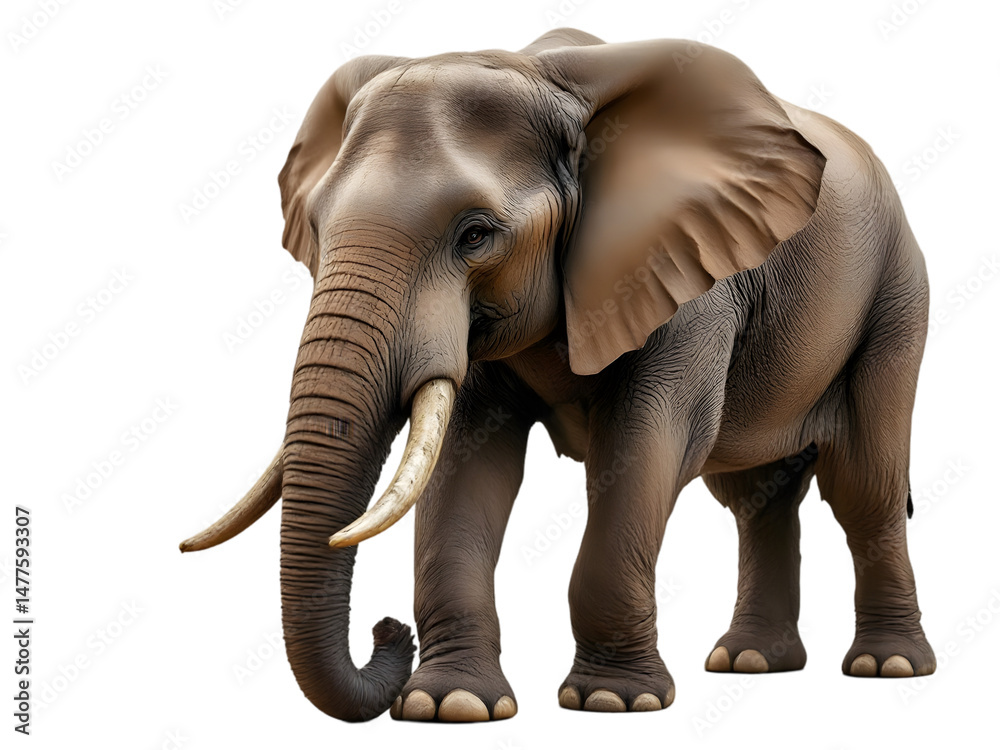 Fototapeta premium Majestic African Elephant Portrait Powerful Wildlife Animal Image Strong Tusks Dark Background Detailed Nature Photography Elegant Creature Wild Animal 