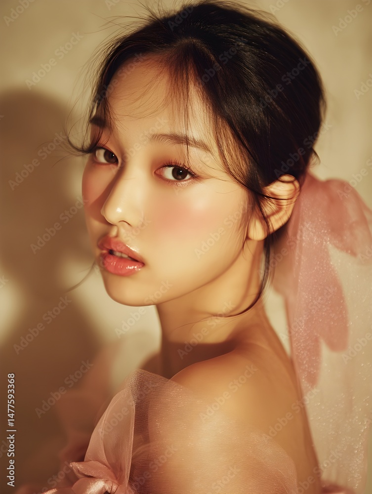 Naklejka premium Elegant beauty portrait with soft lighting and romantic tones