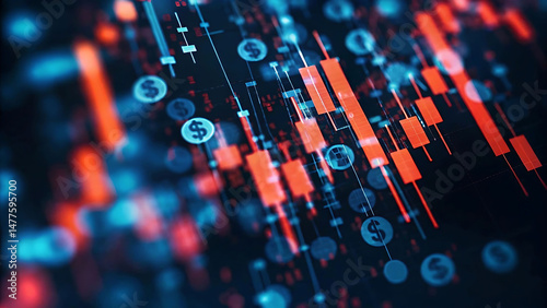 abstract lines of forex trading data slicing through floating currency icons.
