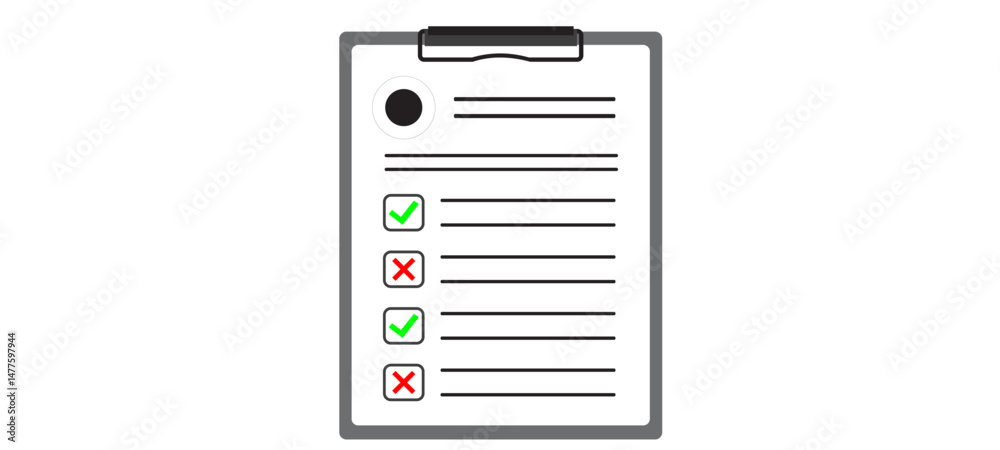 Checklist with Check Marks and Crosses on Clipboard. Checklist with Check Marks and Crosses on Clipboard.