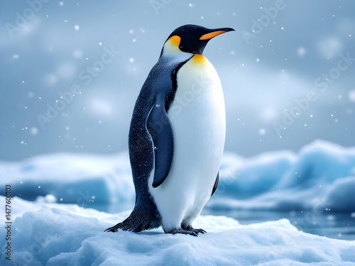 Majestic Emperor Penguin in Antarctic Winter Snowscape Beautiful Wildlife Photography Stunning Nature Image Breathtaking Cold Climate Animal Scene ice sea bird 