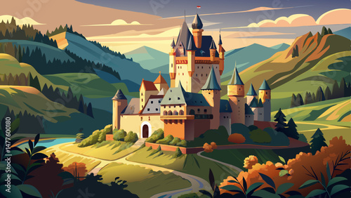 Eltz Castle rises proudly from a forested valley in the Mosel region of Rheinland-Pfalz, Germany, surrounded by lush greenery and rolling hills. Its ancient towers and turrets stand as a testament to 