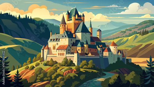 Eltz Castle rises proudly from a forested valley in the Mosel region of Rheinland-Pfalz, Germany, surrounded by lush greenery and rolling hills. Its ancient towers and turrets stand as a testament to 
