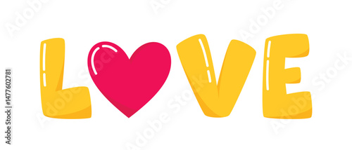 Word Love with a Heart. Romantic lettering. Vector illustration on a white background