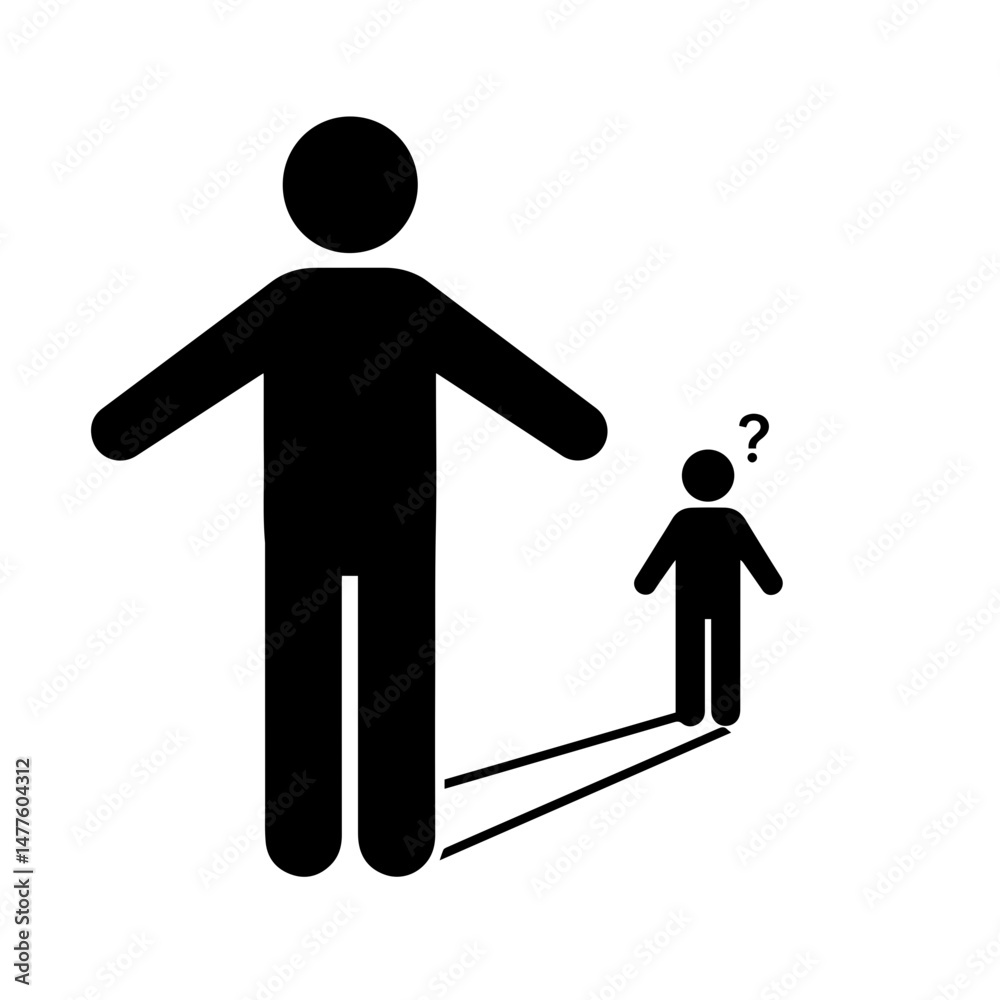 Stylized illustration of a tall figure standing next to a smaller figure Stylized illustration of a tall figure standing next to a smaller figure