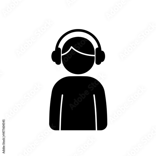 Young person listening to music with headphones in a simple design  