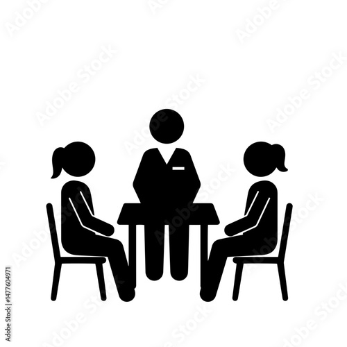 Business meeting with three people sitting around a table  