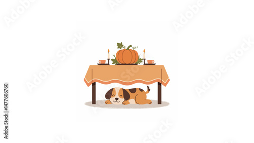 Dog lying under table in cozy home setting