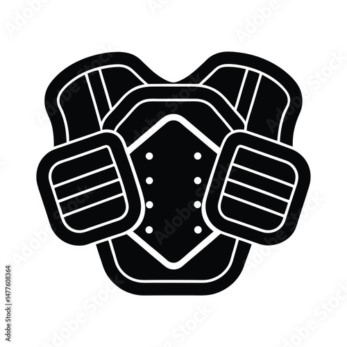 Silhouette of a black chest protector armor for sports safety in a flat vector style