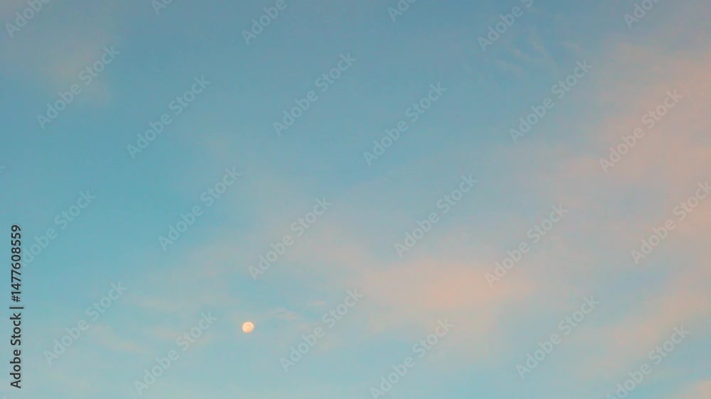 custom made wallpaper toronto digitalSunset Blue Sky Moon Orange Peach Light Feathery Clouds Time Lapse, Beautiful Background, Colorful Sky Lunar Timelapse, Skyscrapers, Colorful Sky Cirrus Clouds, Heaven Colored Pink Clouds, Astronomy.