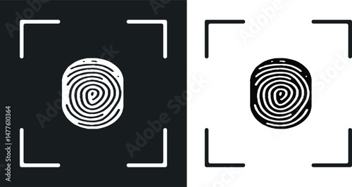 Modern account thumbprint identification security sign. User recognition scanner badge. Black linear isolated eps logo
