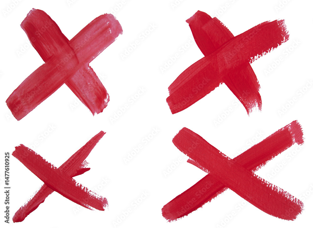 Obraz premium Set of red brush stroke x cross shape isolated on white background