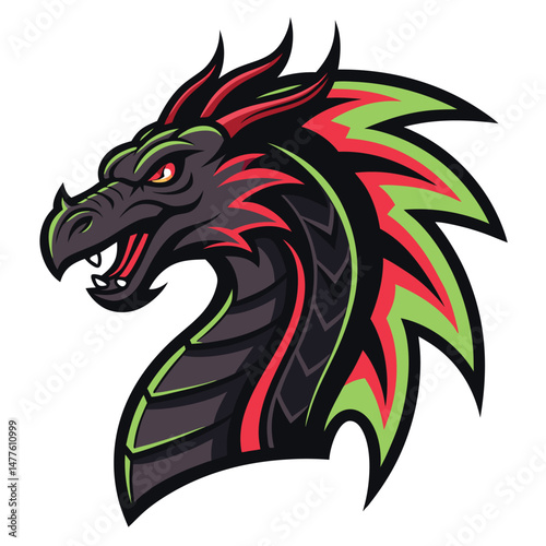 A fierce black dragon, neon red eyes glowing, breathes vibrant pixelated fire against a dark background.  Digital art, fantasy.