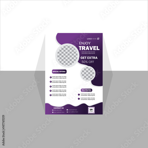 Creative modern travel poster or flyer pamphlet brochure design layout space for photo background. Travel flyer template for travel agency
