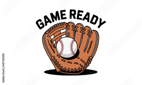 Modern vector illustration of a brown leather baseball glove catching a white baseball, easily scalable and editable.