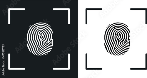 Fingerprint recognition icon of 2 types color, black and white, outline. Isolated vector sign symbol stock illustration