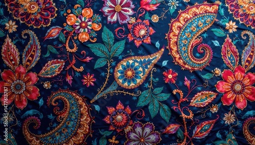 Intricate paisley pattern in rich jewel tones on luxurious fabric , vintage, green