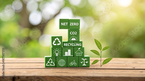 Pyramid of Green Eco Icons Promoting Net Zero and Sustainability V3