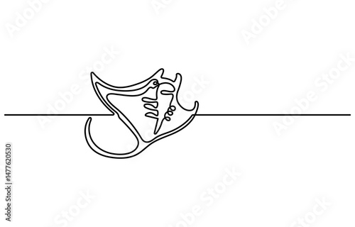 Continuous line drawing of manta ray. One line of stingray. Marine animal concept continuous line art. Editable outline.