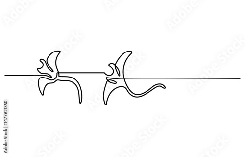 Continuous line drawing of manta ray. One line of stingray. Marine animal concept continuous line art. Editable outline.