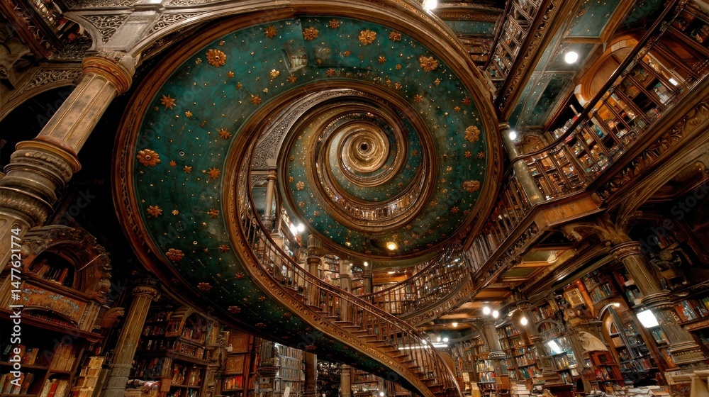 Obraz premium Spiral staircase in a historic library