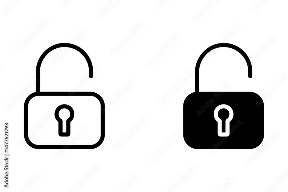 Unlock or open lock icons set designed in filled, outline, line and stroke style Unlock or open lock icons set designed in filled, outline, line and stroke style