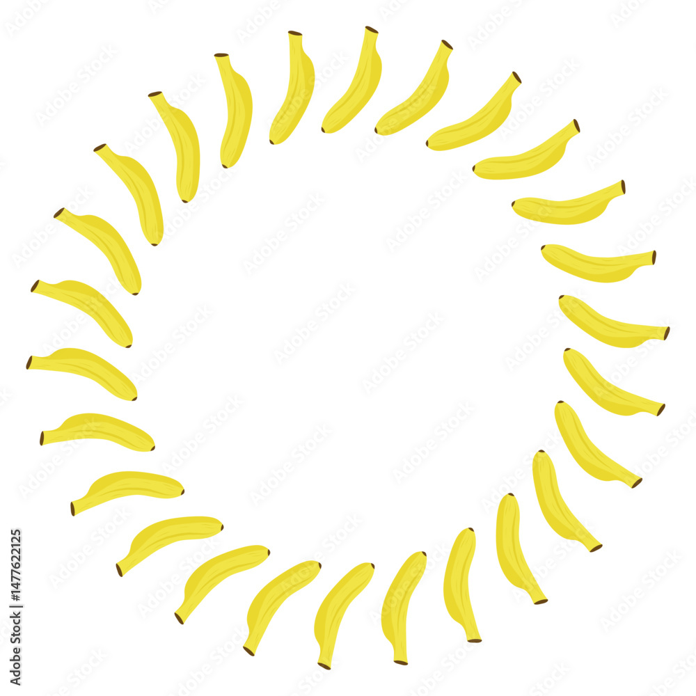 Banana wreath, Cartoon banana frame in round wreath shape. Yellow tropical fruit, food design, fruit decor and healthy eating concepts Banana wreath, Cartoon banana frame in round wreath shape. Yellow tropical fruit, food design, fruit decor and healthy eating concepts