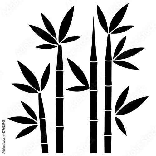 Bamboo stalks and leaves silhouette vector illustration