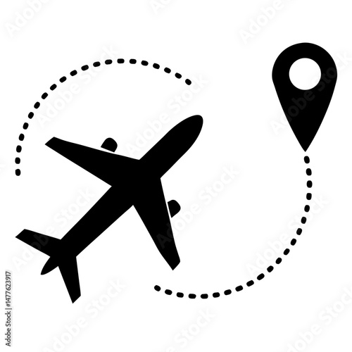 Airplane flying to destination silhouette vector illustration