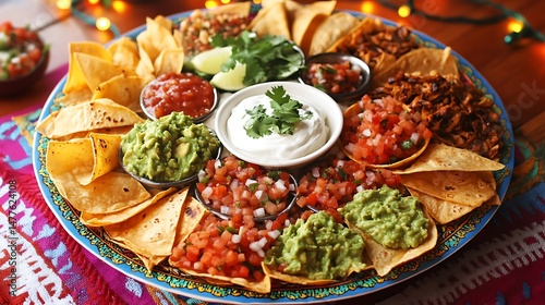 Wallpaper Mural Mexican Appetizer Platter with Nachos, Salsa, Guacamole, and Sour Cream Torontodigital.ca