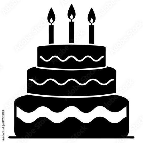 Three tier cake with candles silhouette vector illustration