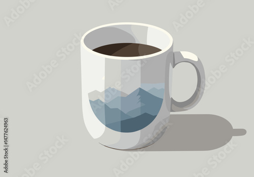 Coffee mug with mountain design in minimalist style  