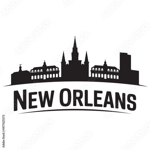 Vector New Orleans skyline. Travel New Orleans famous landmarks. Business and tourism concept for presentation, banner, web site.  Vector black silhouette. with white background
