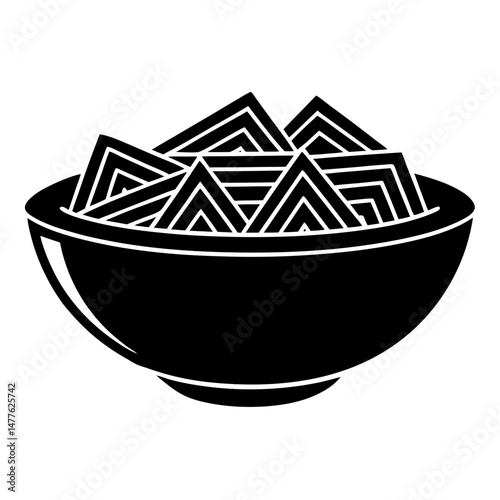 Bowl with nachos chips silhouette vector illustration