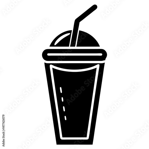 Cup with straw drink silhouette vector illustration