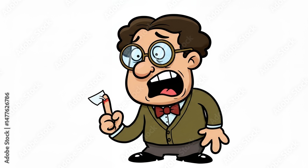 Fototapeta premium Cartoon man expressing fear with document