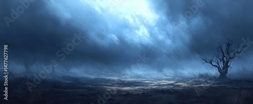 Moody Bluescape: Ethereal Plains Under a Stormy Sky photo