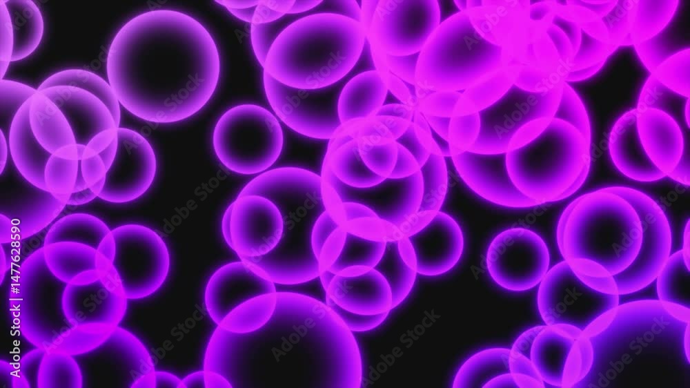 Abstract purple bubbles with soft glow on black background  