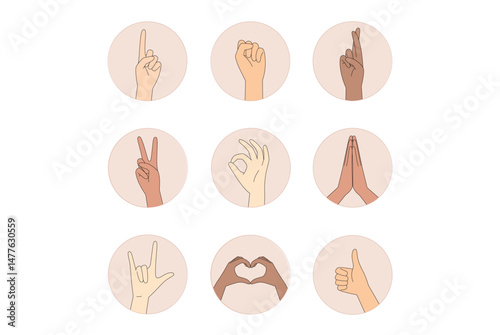 A collection of diverse hand gestures that enhance and enrich methods of communication