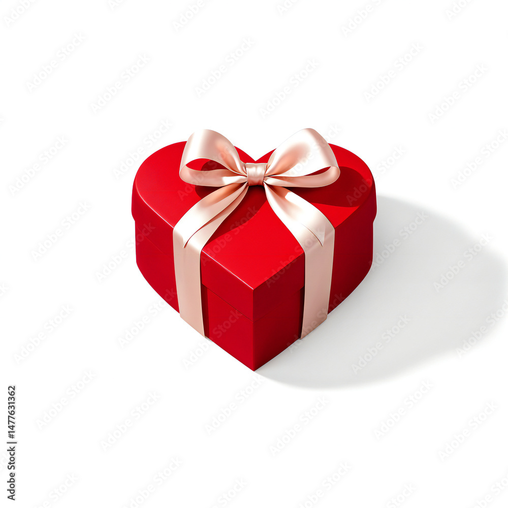 Obraz premium A red heart-shaped gift box with a delicate bow. Perfect for Valentine's Day.