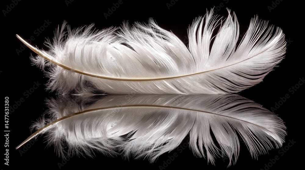 Obraz premium White Feather on Black Reflective Surface
