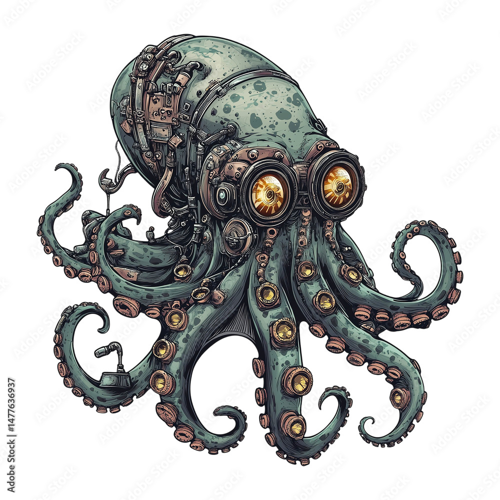 Fototapeta premium Pixel Art Octopus Creature with Detailed Tentacles