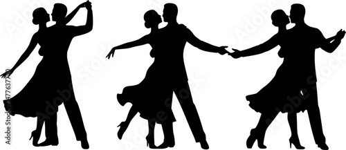 set of Beautiful couple dancing silhouette vector
